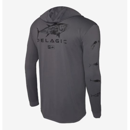 TEE SHIRT UV PELAGIC AQUATEK HOODED GRAPHITE TUNA